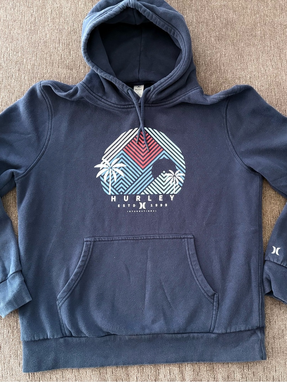 Hurley Hoodie Pullover Sweatshirt Mens large Navy Blue Palms Surf Skate